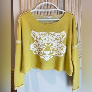 Crop top with abstract tiger design. Mustard yellow. Size small